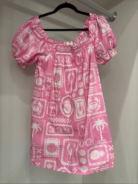 Pink Lily small pink and white tropical dress. Like new